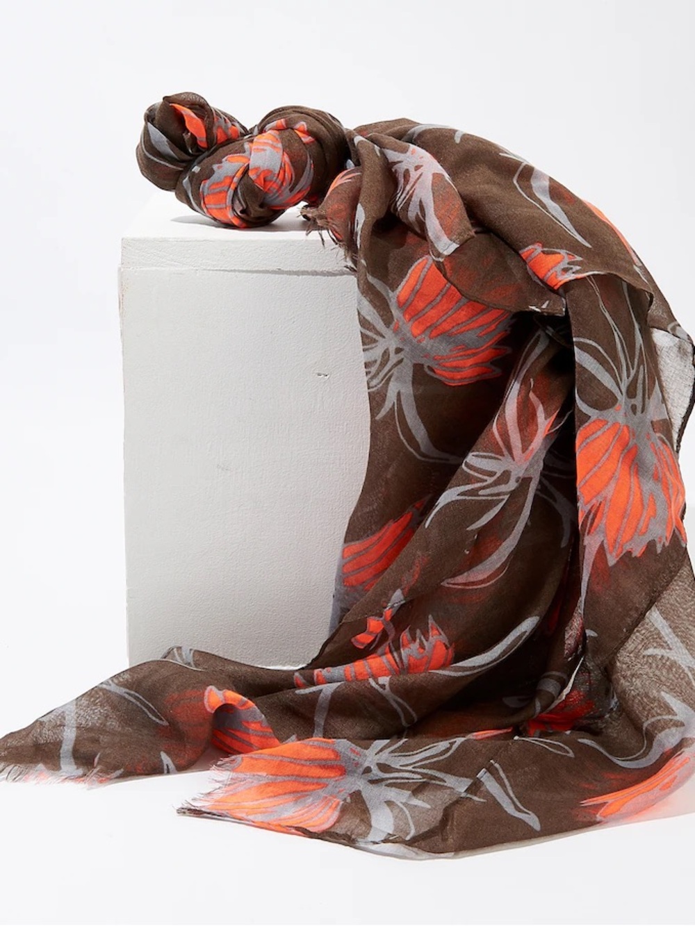 INDIA HICKS Brown Floral Lightweight Scarf with Neon Accents